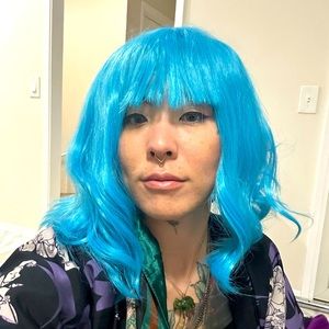 Turquoise sky blue mermaid hair bangs hair wig Halloween costume cosplay anime